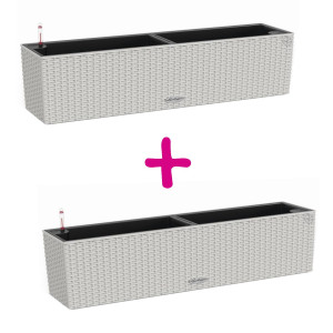Set of two Light Grey LECHUZA BALCONERA Cottage 80 Self Watering Window Box Planters: L80 W19 H19 cm, 12 litres Cap + L80 W19 H19 cm, 12 litres Cap