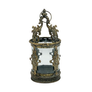 Round Metal Natural Ornament Garden Dark Silver Lantern by Minster, H34 cm