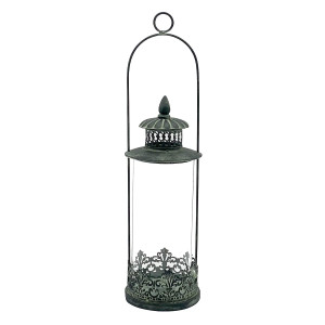 Cylinder Hanging Metal Ornament Garden Dark Silver Lantern by Minster, H36 cm