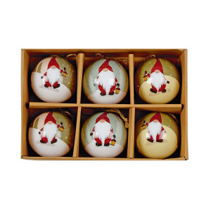 Christmas Tree Decor Baubles Gonk Decoupage Balls, Set of 6, in White, Red, Brown Colours, D7.5 cm by Premier Decorations