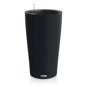 LECHUZA CILINDRO Cottage 23 Graphite Black Poly Resin Floor Self-watering Planter with Substrate and Water Level Indicator D23 H41 cm, 5.5L