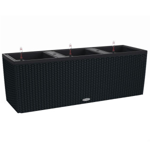 LECHUZA TRIO Cottage 30 Graphite Black Floor Self-watering Planter Plant Pot with Substrate and Water Level Indicator H34 L100 W32 cm, 3x14L