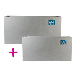 IDEALIST | Set of two IDEALIST Lite Grey Light Concrete Trough Planters: L65 W19 H30 cm, 37 litres Cap + L85 W26 H41 cm, 91 litres Cap
