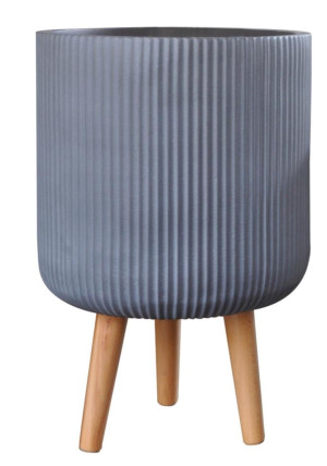 IDEALIST | Ribbed Grey Cylinder Planter with Legs, Round Indoor Plant Pot Stand for Indoor Plants by Idealist Lite D30.5 H46 cm, 18.5L