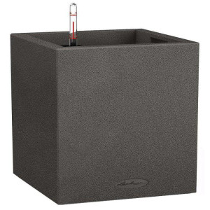 LECHUZA CANTO Stone 30 Low Graphite Black Poly Resin Floor Self-watering Planter with Substrate and Water Level Indicator H30 L30 W30 cm, 12L