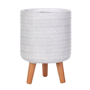 IDEALIST | Plaited Style White Cylinder Planter with Legs, Round Indoor Plant Pot Stand for Indoor Plants by Idealist Lite D24 H35 cm, 8.7L