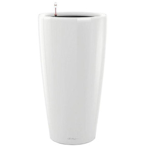 LECHUZA RONDO 32 Cream White High-gloss Poly Resin Floor Self-watering Planter with Substrate and Water Level Indicator D32 H56 cm, 45L