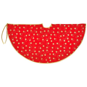 Christmas Tree Skirt Glitter Stars Gold Pattern, Red, D100 cm by Premier Decorations