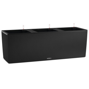 LECHUZA TRIO Stone 40 Graphite Black Poly Resin Floor Self-watering Planter with Substrate and Water Level Indicator H44 L130 W42 cm, 3x31L