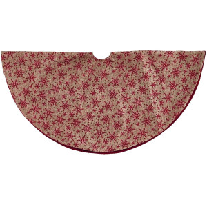 Christmas Tree Skirt with Red Snowflake Pattern, Xmas Ornaments Mat, Beige, D 38" / 96 cm by Premier Decorations