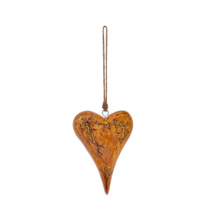 Christmas Tree Decor Mango Wood Crackle Hanging Heart, Brown, H11 cm by Premier Decorations