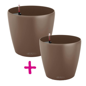 Set of two LECHUZA CLASSICO Color Nutmeg Self Watering Planters Indoor/Outdoor Flower Pots: D28 H26 cm, 9 litres Cap + D35 H30 cm, 17 litres Cap