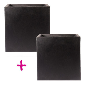 IDEALIST | Set of two IDEALIST Lite Square Box Black Light Concrete Planters: L40 W40 H40 cm, 65 litres Cap + L40 W40 H40 cm, 65 litres Cap
