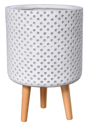 IDEALIST | Dotted Style White Cylinder Planter with Legs, Round Indoor Plant Pot Stand for Indoor Plants by Idealist Lite D24.5 H35 cm, 10L