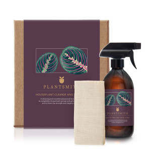 House Plant Care Kit, Leaf Shine Spray 500ml and Organic Cotton Cloth, Cleanse and Shine Gift Set by Plantsmith