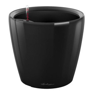 LECHUZA CLASSICO 43 LS Black High-gloss Poly Resin Floor Self-watering Planter with Substrate and Water Level Indicator D43 H40 cm, 58L