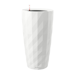 LECHUZA DIAMANTE Premium 40 White Matt Poly Resin Floor Self-watering Planter with Substrate and Water Level Indicator D40 H75 cm, 22L