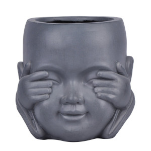 IDEALIST | Baby Monk See No Evil Grey Face Planter, Oval Indoor Head Plant Pot for Indoor Plants by Idealist Lite L24.5 W23.5 H24 cm, 4.9 liters