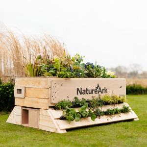 NatureArk 2-in-1 Outdoor Large Brown Stain Trough Planter and Wildlife House with Topsoil, Deadwood and Reservoir Clay by Bio Scapes, L116 W93 H50cm