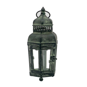 Hexagon Antique Strong Metal Garden Dark Silver Lantern with Latch by Minster, H36 cm