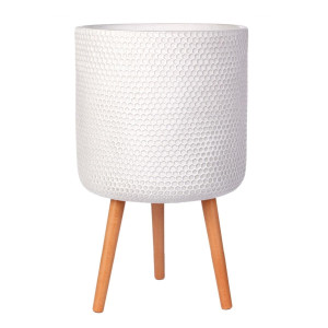 IDEALIST | Honeycomb Style White Cylinder Planter with Legs, Round Indoor Plant Pot Stand for Indoor Plants by Idealist Lite D37.5 H65 cm, 32.7L