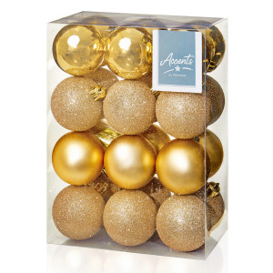 Christmas Tree Baubles Champagne Multi Finish Balls Set of 24, Gold, D6 cm by Premier Decorations
