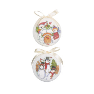 Christmas Tree Decor Baubles Snowmen Balls, Set of 6, in Display Box, White, D7.5 cm by Premier Decorations