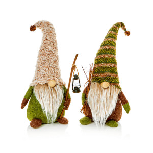 Christmas Sitting Rustic Gnomes with Lantern Set of 2, Brown, H28 cm By Premier Decorations
