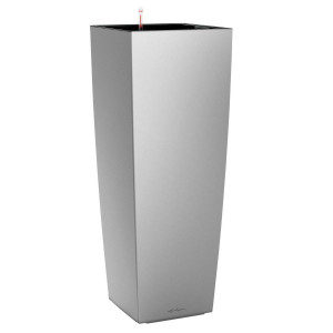 LECHUZA CUBICO ALTO Silver Poly Resin Floor Self-watering Planter with Substrate and Water Level Indicator H105 L40 W40 cm, 168L