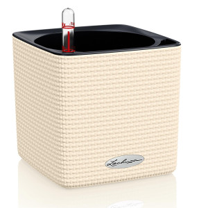 LECHUZA CUBE Color 14 Ivory Poly Resin Table Self-watering Planter with Water Level Indicator H14 L14 W14 cm, 1.4L