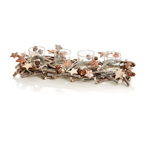 Christmas Tea Light Holders With Cone Sparkle Twig Set of 4, Brown, H12 L39 cm by Premier Decorations