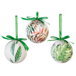 Christmas Tree Decor Baubles Tropical Grass Decoupage Balls, Set of 7, Green, D7.5 cm by Premier Decorations