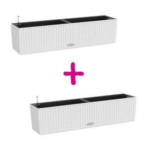 Set of two White LECHUZA BALCONERA Cottage 80 Self Watering Table/Window Box Planters: L80 W19 H19 cm, 12 litres Cap + L80 W19 H19 cm, 12 litres Cap