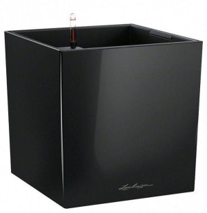 LECHUZA CUBE 40 Black High-gloss Poly Resin Floor Self-watering Planter with Substrate and Water Level Indicator H40 L40 W40 cm, 64L