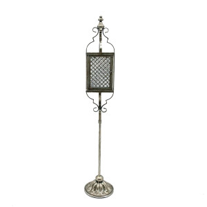 Cube Metal Ornament Silver Garden Lantern on Foot by Minster, H30 cm