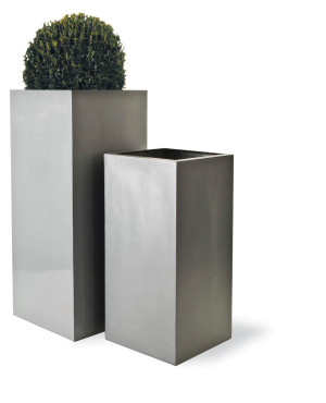 Geo Square 1 Faux Lead Textured Fiberglass Square Tall S Planter Pot In/Out H60 L30 W30 cm, 54L