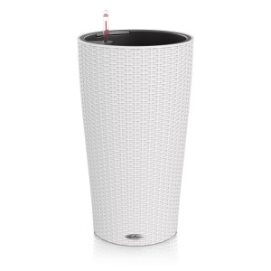 LECHUZA CILINDRO Cottage 23 White Poly Resin Floor Self-watering Planter with Substrate and Water Level Indicator D23 H41 cm, 5.5L