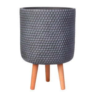 Honeycomb Style Grey Cylinder Planter on Legs, Round Pot Plant Stand Indoor by Idealist Lite D31 H47 cm, 19.8L