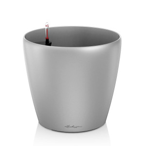 LECHUZA CLASSICO Premium 60 Silver Metallic Poly Resin Floor Self-watering Planter with Substrate and Water Level Indicator D60 H55,5 cm, 90L