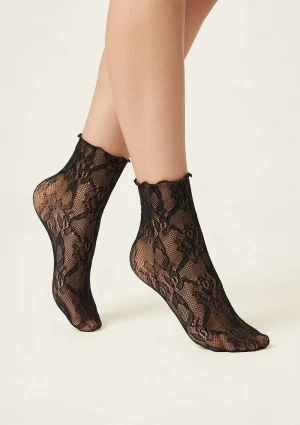 Skarpetki kabaretkowe z koronkowym wzorem F30 Marilyn czarne BLACK ONE SIZE