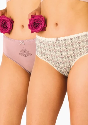 Majtki damskie 2pak bawełniane z koronką midi bikini LPC 511 Key BEŻOWY/RÓŻOWY XL