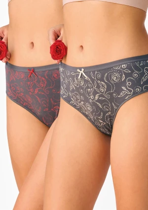 Figi damskie 2pak z koronką midi bikini w róże LPC 573 Key GRAFIT S