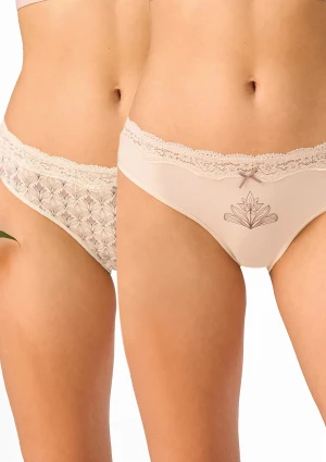 Figi damskie 2pak bawełniane niskie mini bikini z koronką LPR 505 Key BEŻ/CAPPUCCINO L