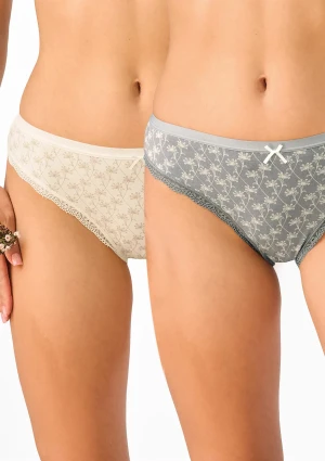 Figi damskie 2pak bawełniane mini bikini w kwiaty LPR 656 Key SZARY/BEŻOWY S