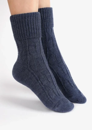 Ciepłe skarpety damskie z wełną i żakardowym splotem skarpetki babuni jeans melanż 39/42
