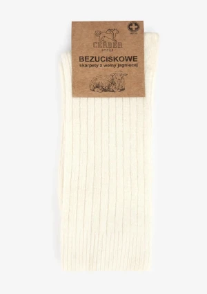 Skarpety z wełny merino jagnięce bezuciskowe wysokie ecru Cerber 42/44