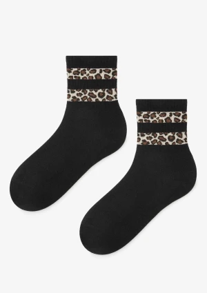 Skarpetki damskie z modnym panterkowym wzorem czarne Panther Stripe Marilyn 36-40