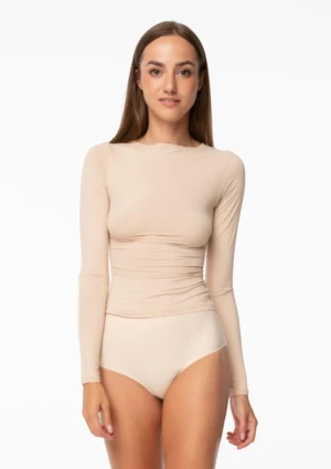 Koszulka damska z elastycznego gładkiego materiału beżowa Longsleeve Julimex XL
