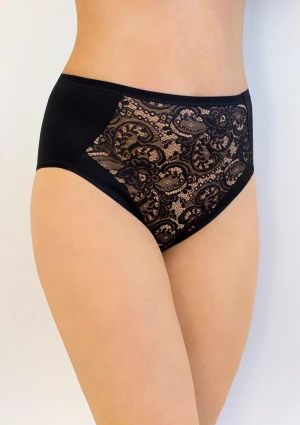 Figi damskie z wysokim stanem z mikrofibry i koronki czarne 2795 Daniella Kleo 3XL