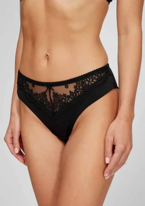 Figi damskie czarne z gładkiej mikrofibry i eleganckim haftem 3513 Eva Kleo XL
